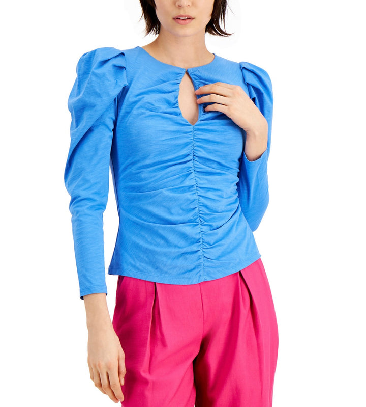INC International Concepts Women's Ruched Keyhole Top Campanula Size Petite PM