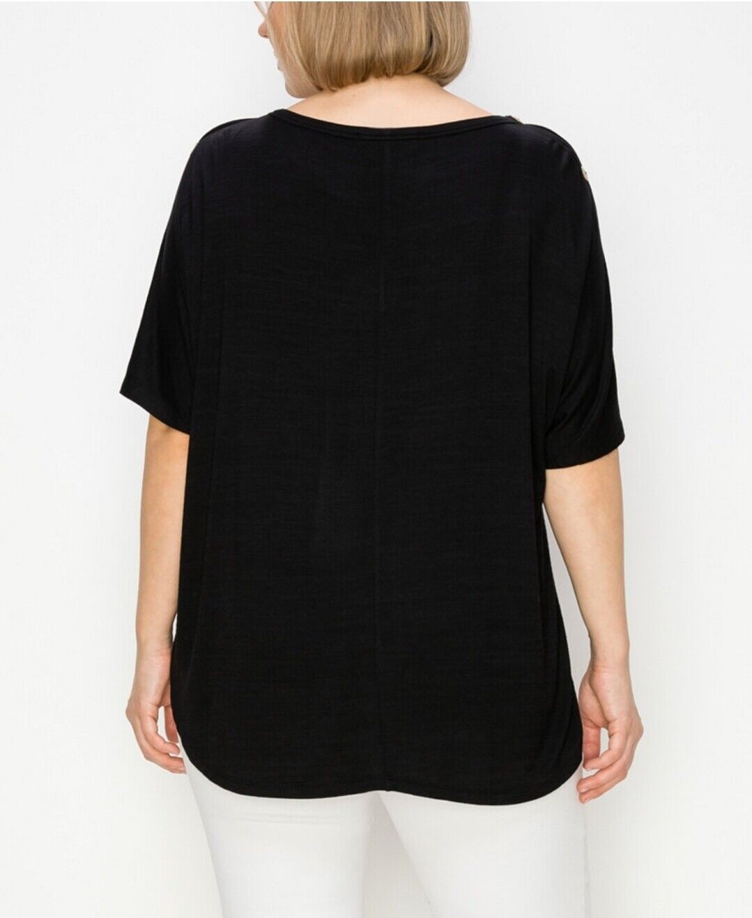 Women's Plus Size Button Shoulder Short Sleeve Top