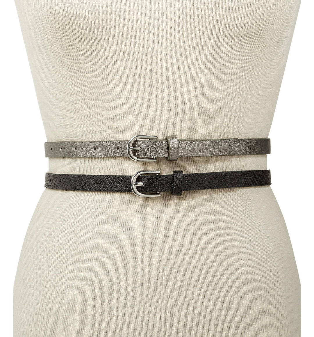 INC International Concepts Women's 2-for-1 Solid Belts Pewter/Silver Size XL