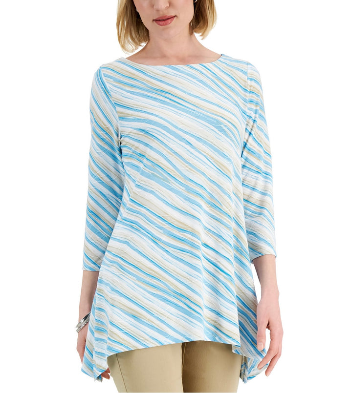 JM Collection Women's Printed Sharkbite Top Blue Club Combo Petite Size PL
