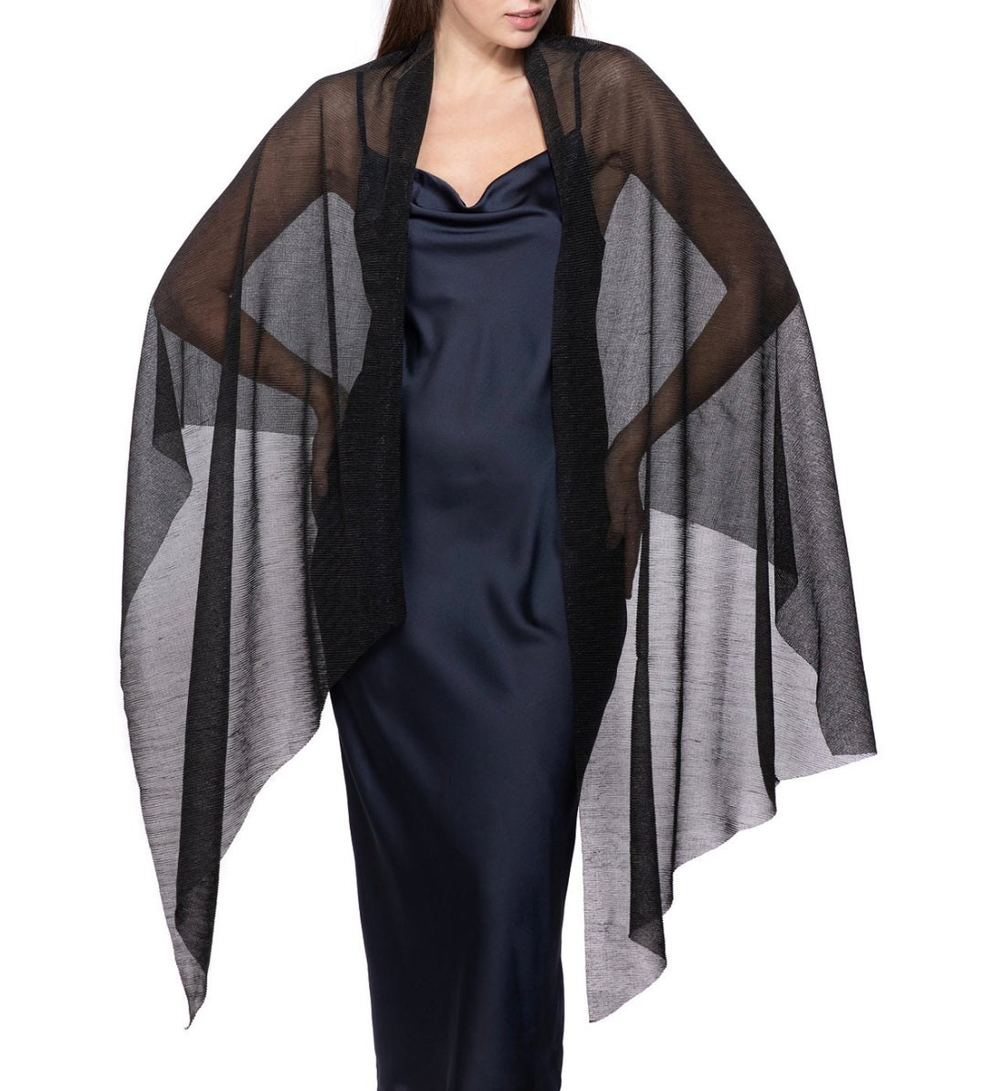 Women's Pleated Metallic Scarf Wrap Black