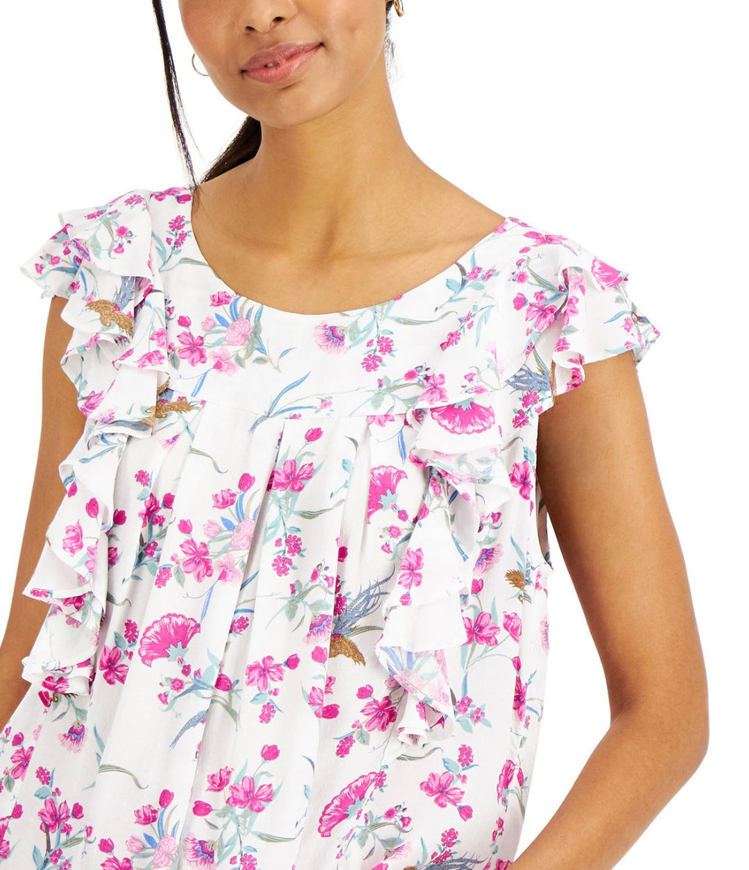 Charter Club Women's Sleeveless Scoop Neckline Floral Printed Top Size L