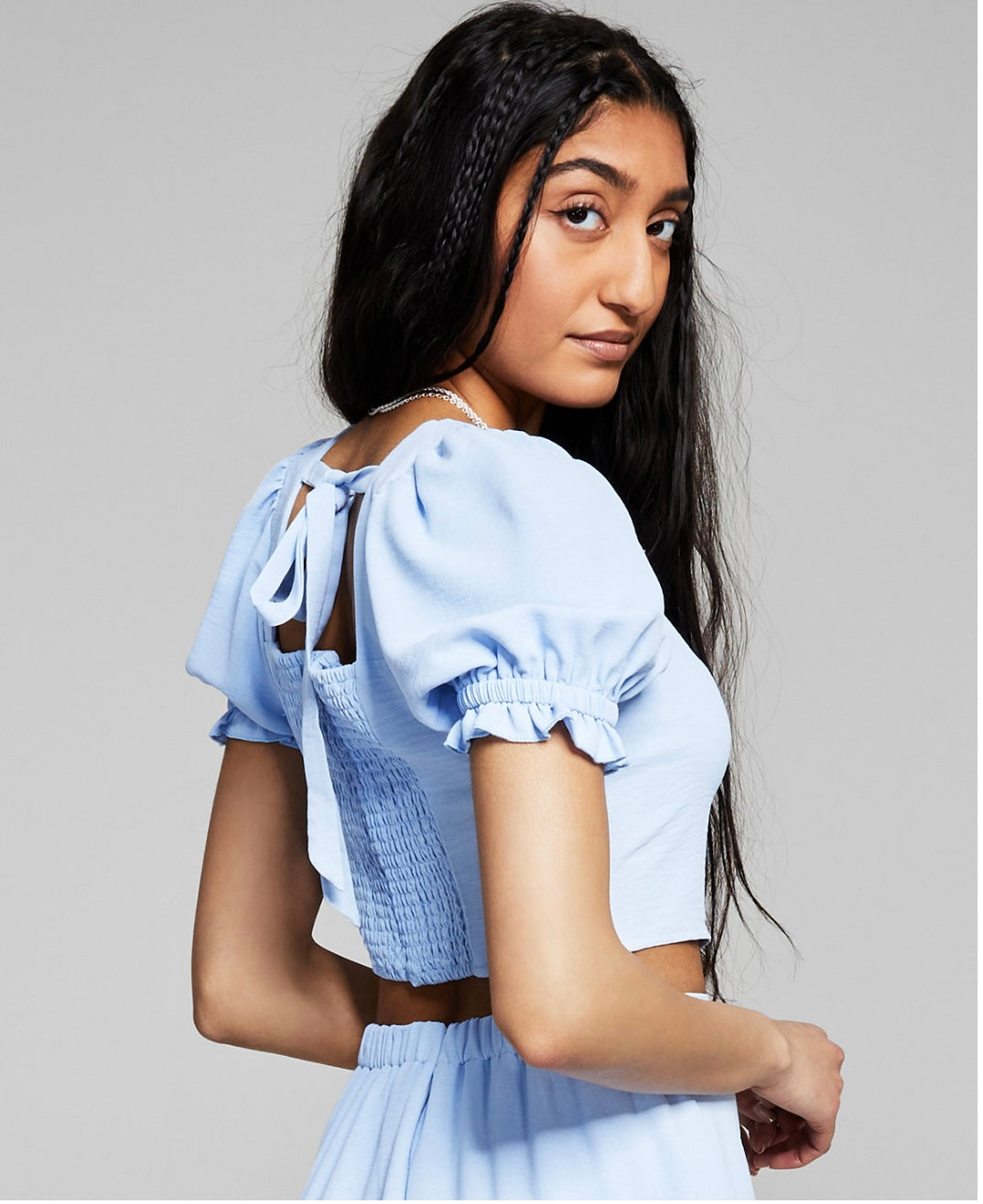 And Now This Women's Tie-Back Crop Top Chambray Blue Size XL