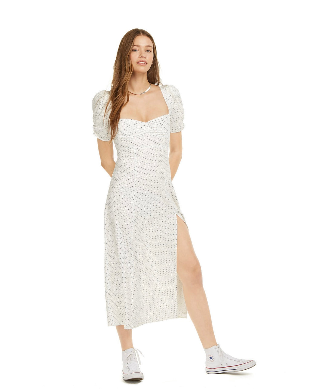 Danielle Bernstein Women's Polka Dot Puff Sleeves Slip Dress White Black Dot