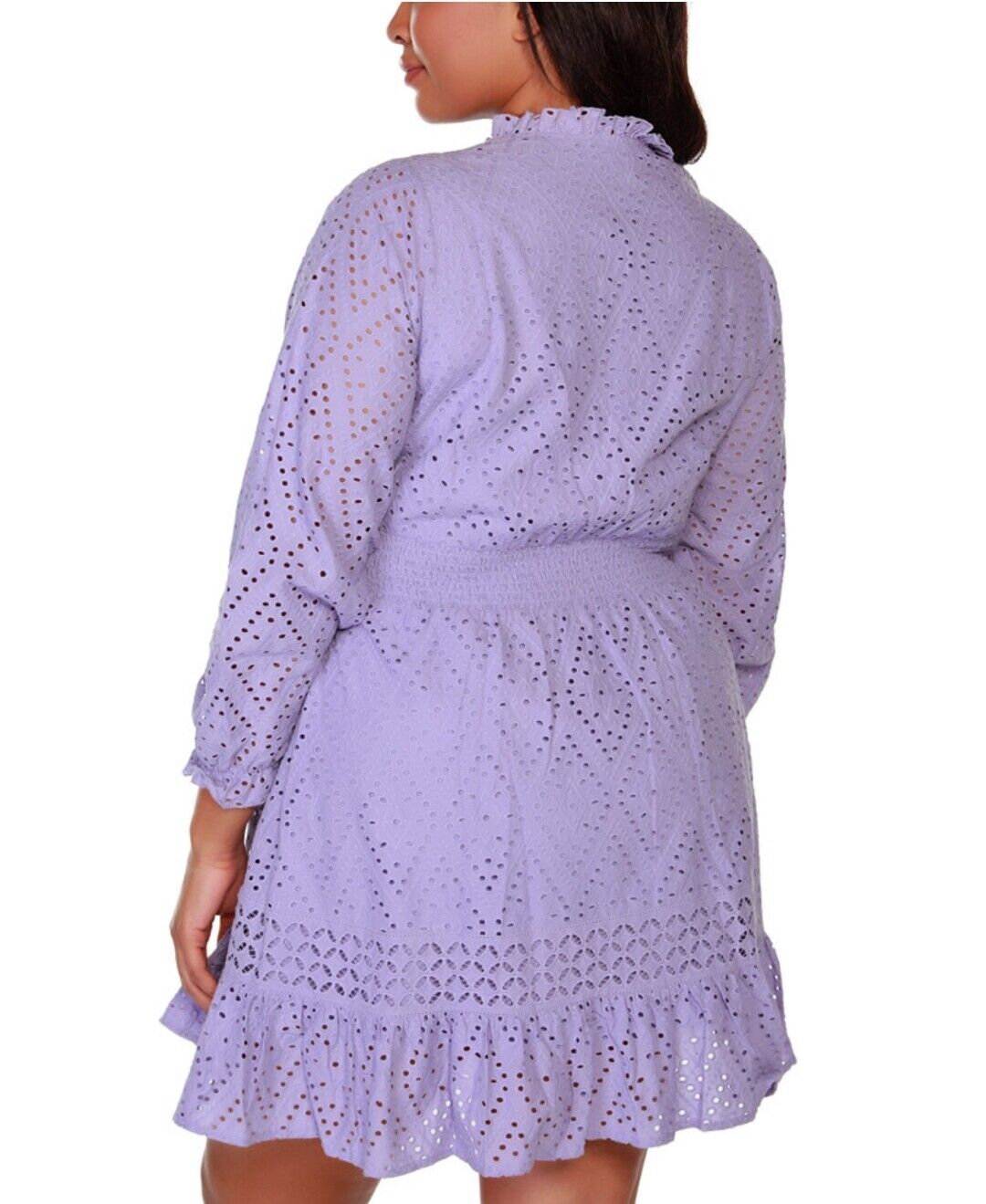 Belldini Women's Plus Size Black Label Long Sleeve Eyelet Ruffle Dress