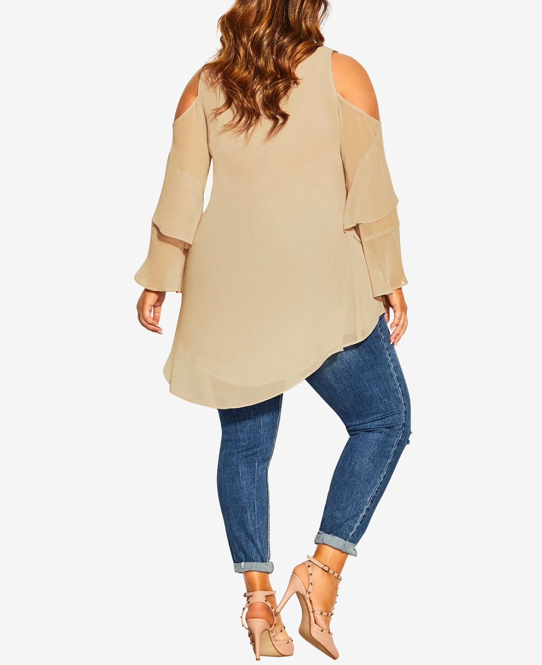City Chic Women's Trendy Plus High Low Cold Shoulder Top Vanilla Size XXS/12