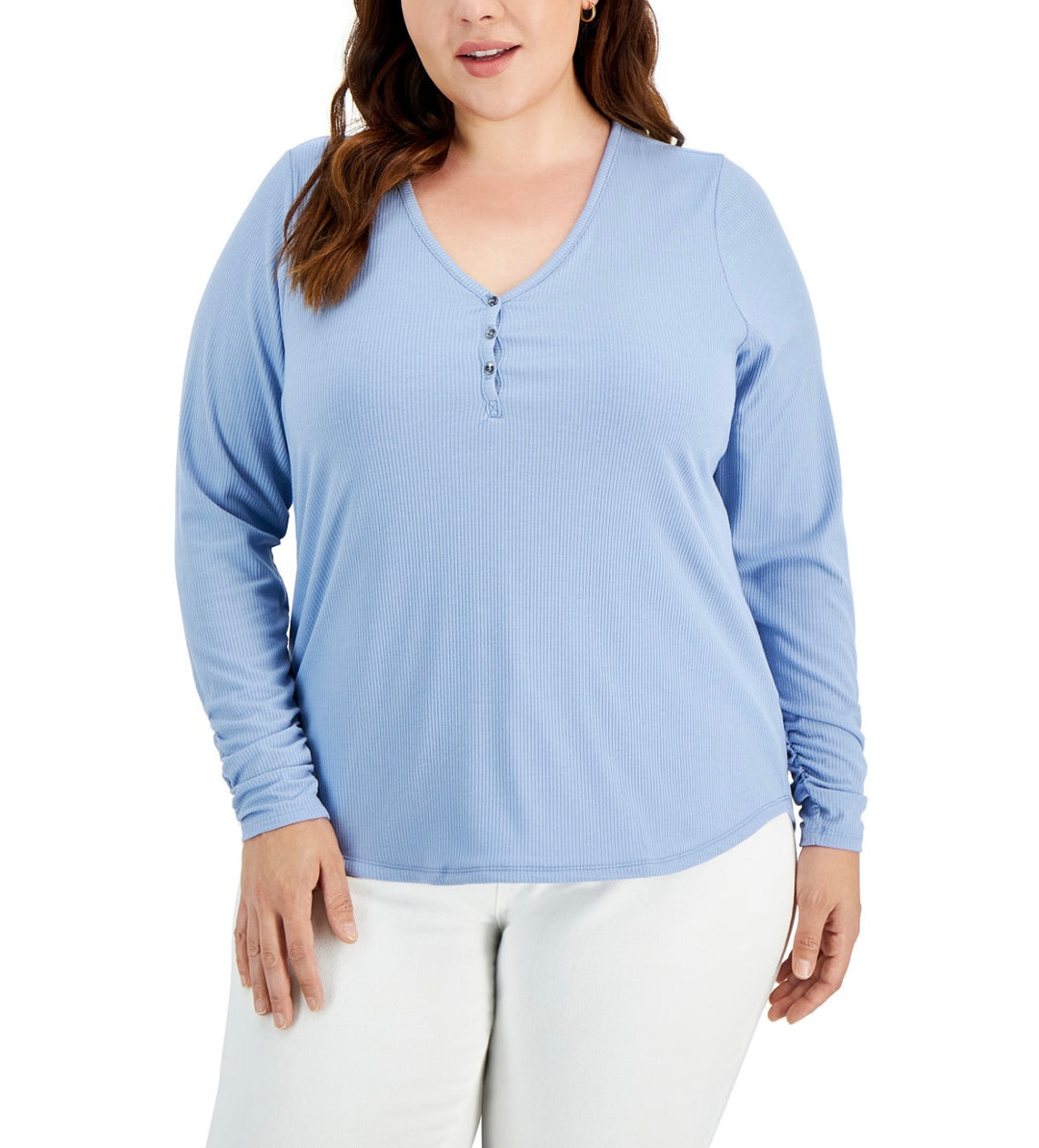 INC International Concepts Women's Lightweight Ribbed Henley Top Plus Size 0X