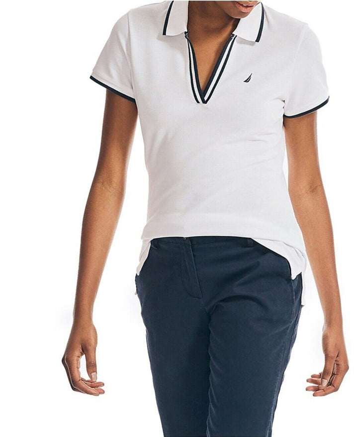 NAUTICA Women's Sustainably Crafted Ocean Spilt Neck Polo Top