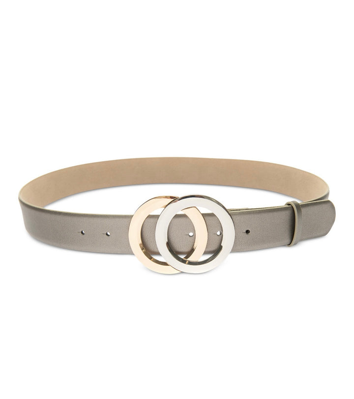 INC International Concepts Double-Circle Buckle Belt Pewter Gold and Silver Tone
