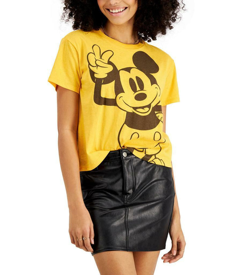 Juniors' Mickey Mouse Cropped T-Shirt Short Sleeve