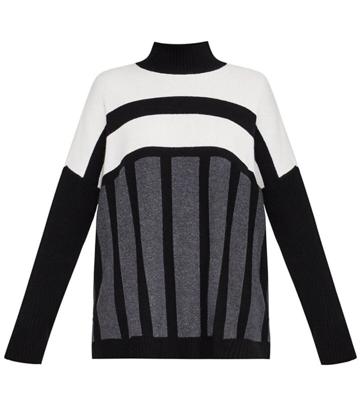 Women's Striped Mock-Neck Oversized Sweater