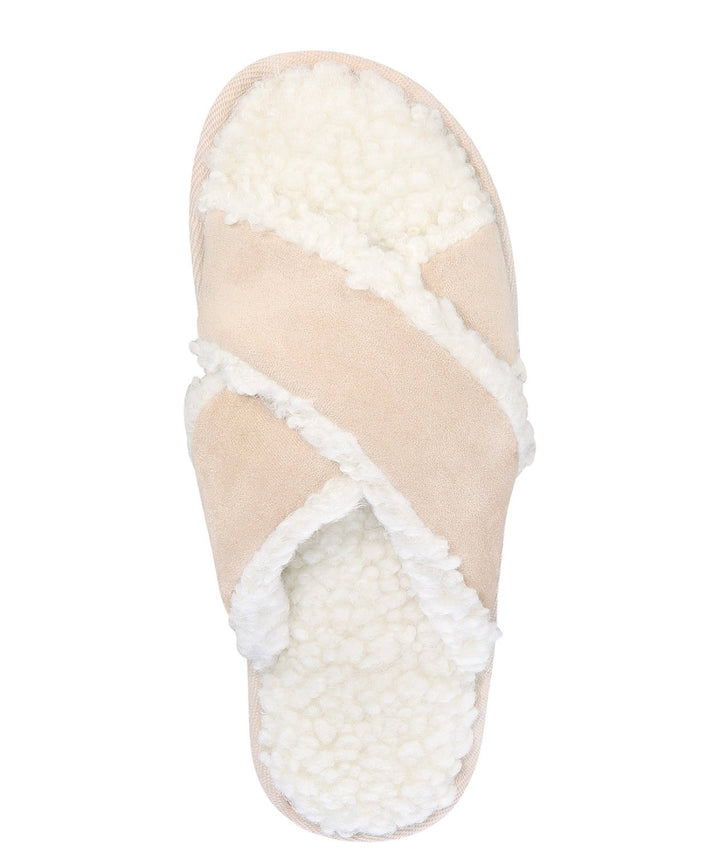 Alfani Women's Crossband Faux Suede & Sherpa Slipper Toffee Latte