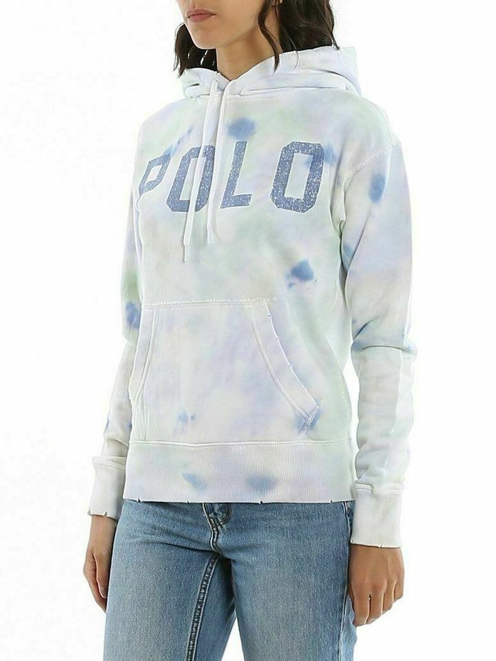 Polo Ralph Lauren Women's Pastel Paint Hand Detailed Tie Dye Hoodie Pockets