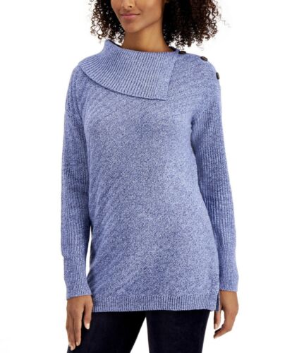 Petites' Ribbed Button-Detail Tunic Sweater