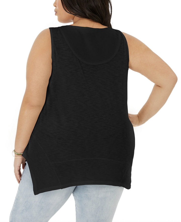 Women's Black Sleeveless Handkerchief Petite Top