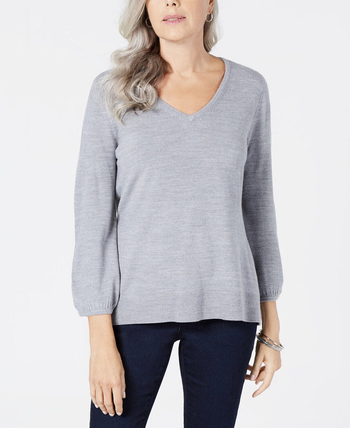 Women's Ribbed Trim V-Neck Pullover Sweater