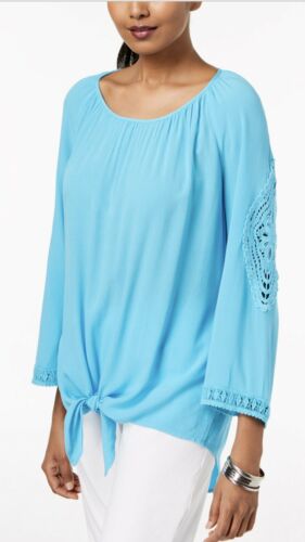 Women's Textured Blouse Crochet-Trim Tie Front Top