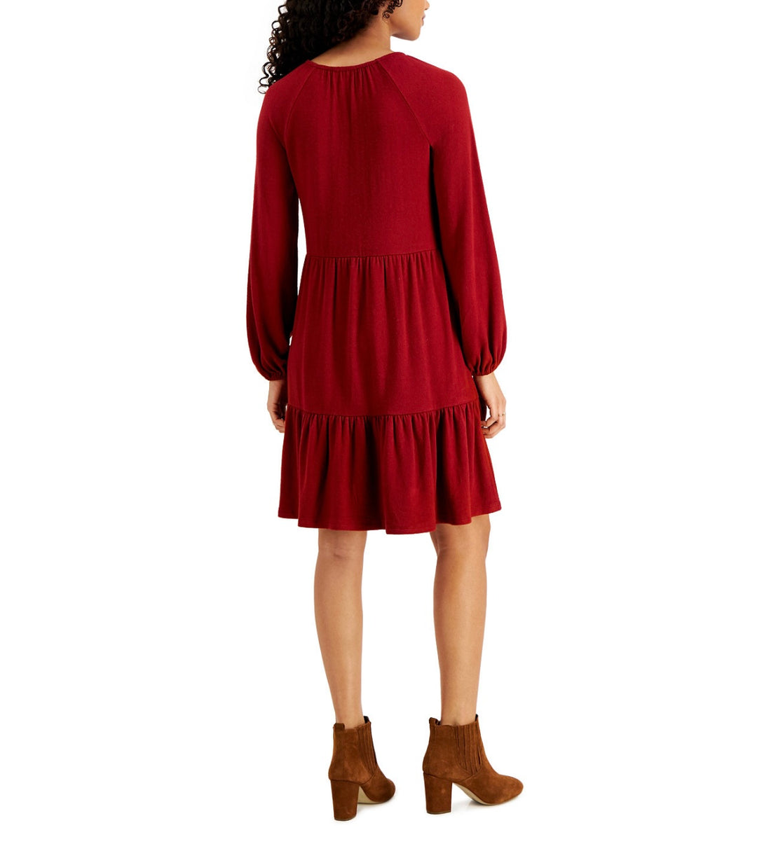 Style & Co. Women's Petite Keyhole-Neck Knit Dress Merlot Size PS