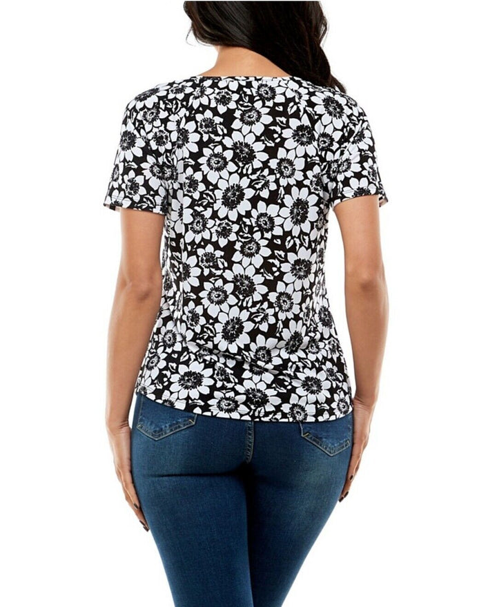 Women's Short Sleeve Raglan Top with Keyhole Floral