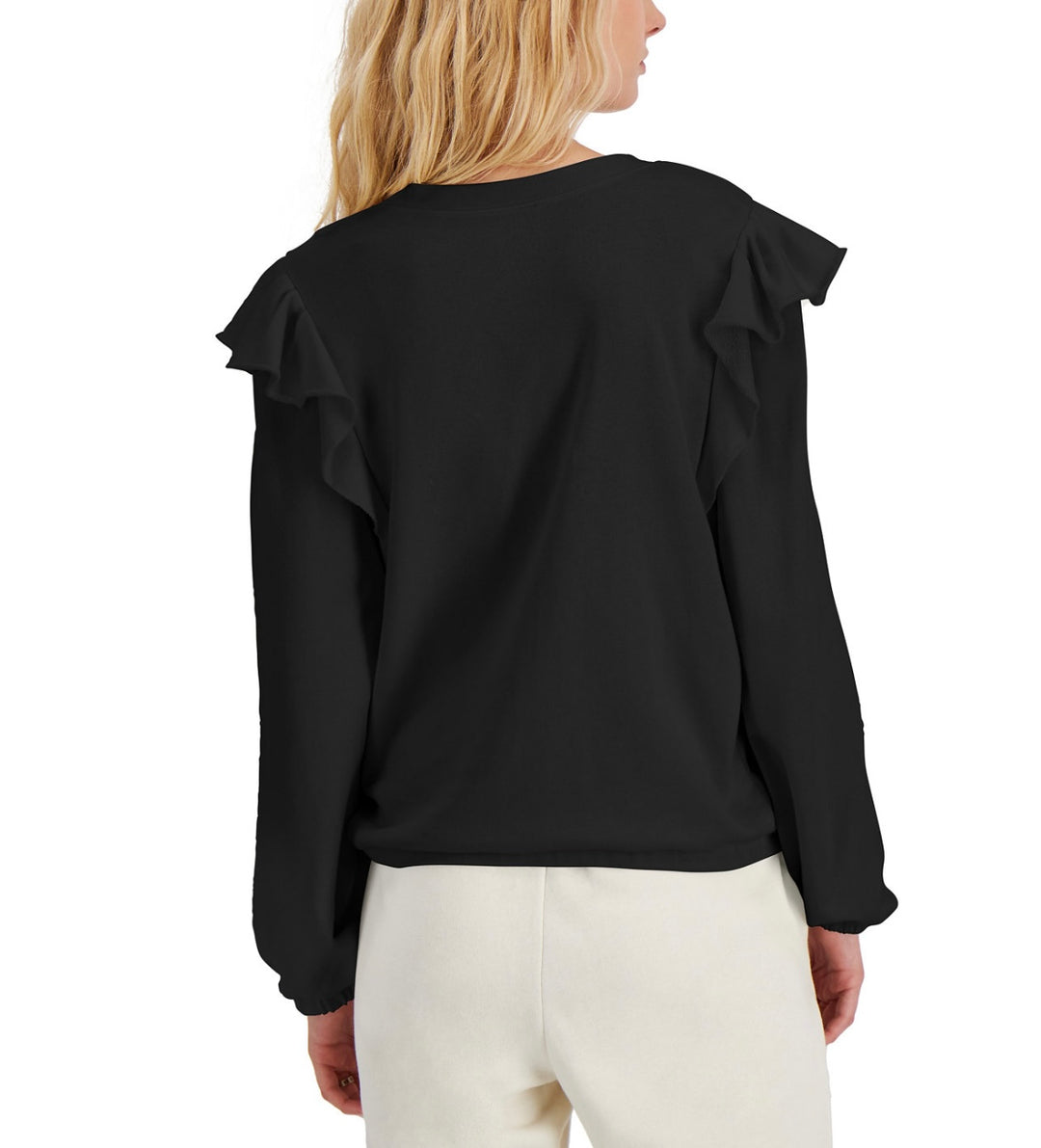 INC International Concepts Women's Cotton Ruffled-Shoulder Sweatshirt Size M