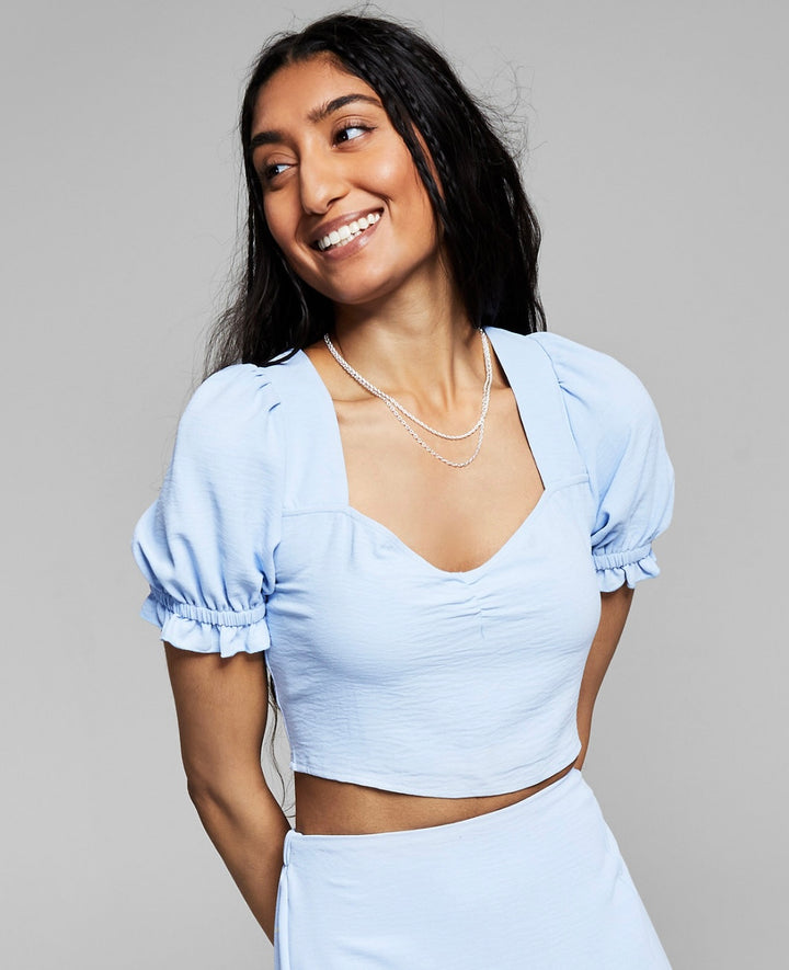 And Now This Women's Tie-Back Crop Top Chambray Blue Size XL