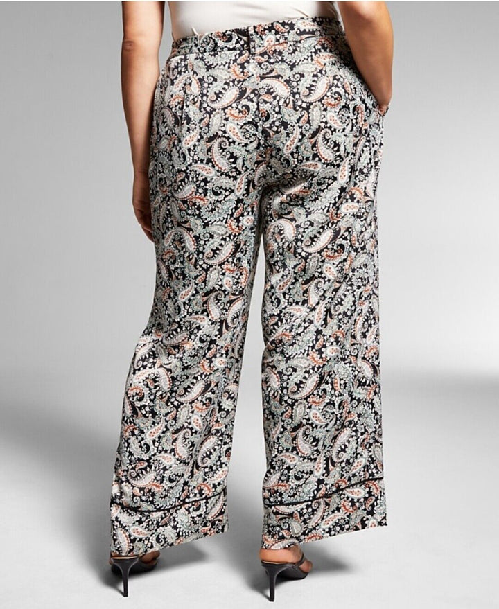 INC International Concepts Women's Plus Size Paisley Pull-On Pants Pockets