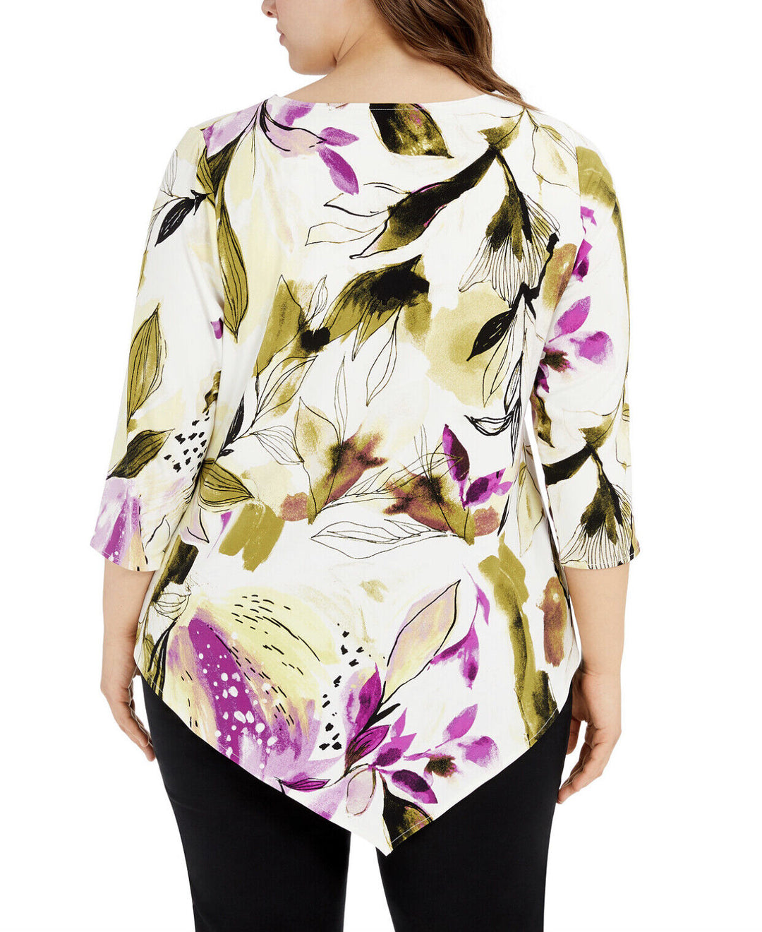 Women's Petite Printed Scoop Neck 3/4 Sleeve Top