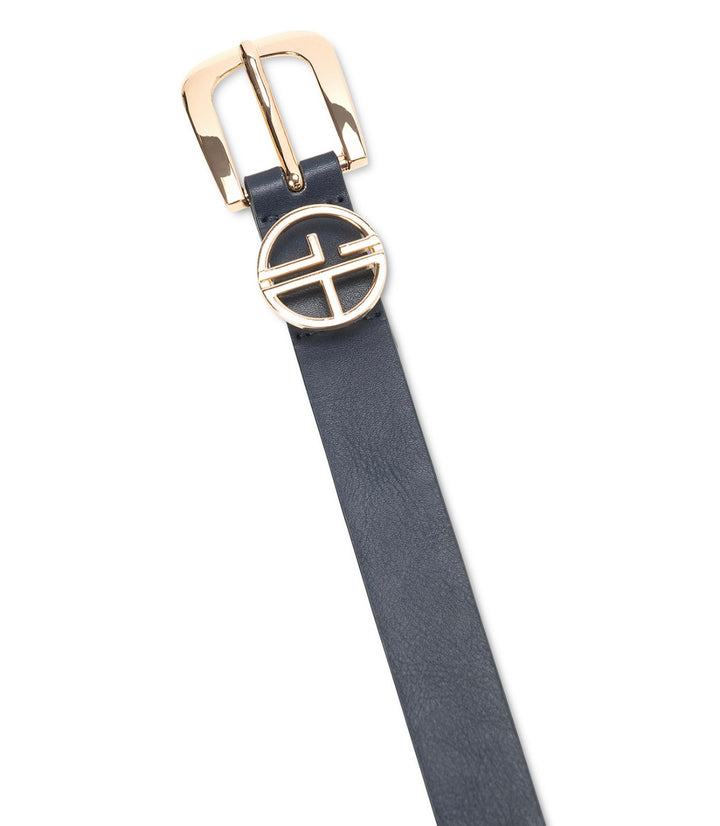 Giani Bernini Women's Single Prong Puckle Logo Keeper Belt Navy Black