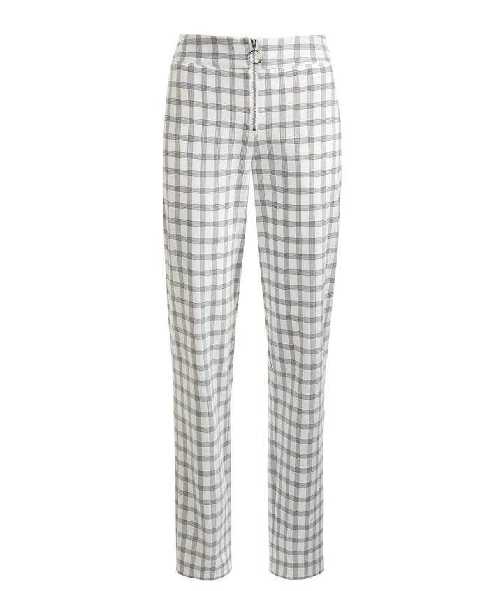 Danielle Bernstein Women's Zip-Up Plaid Dress Pants Ivory Plaid