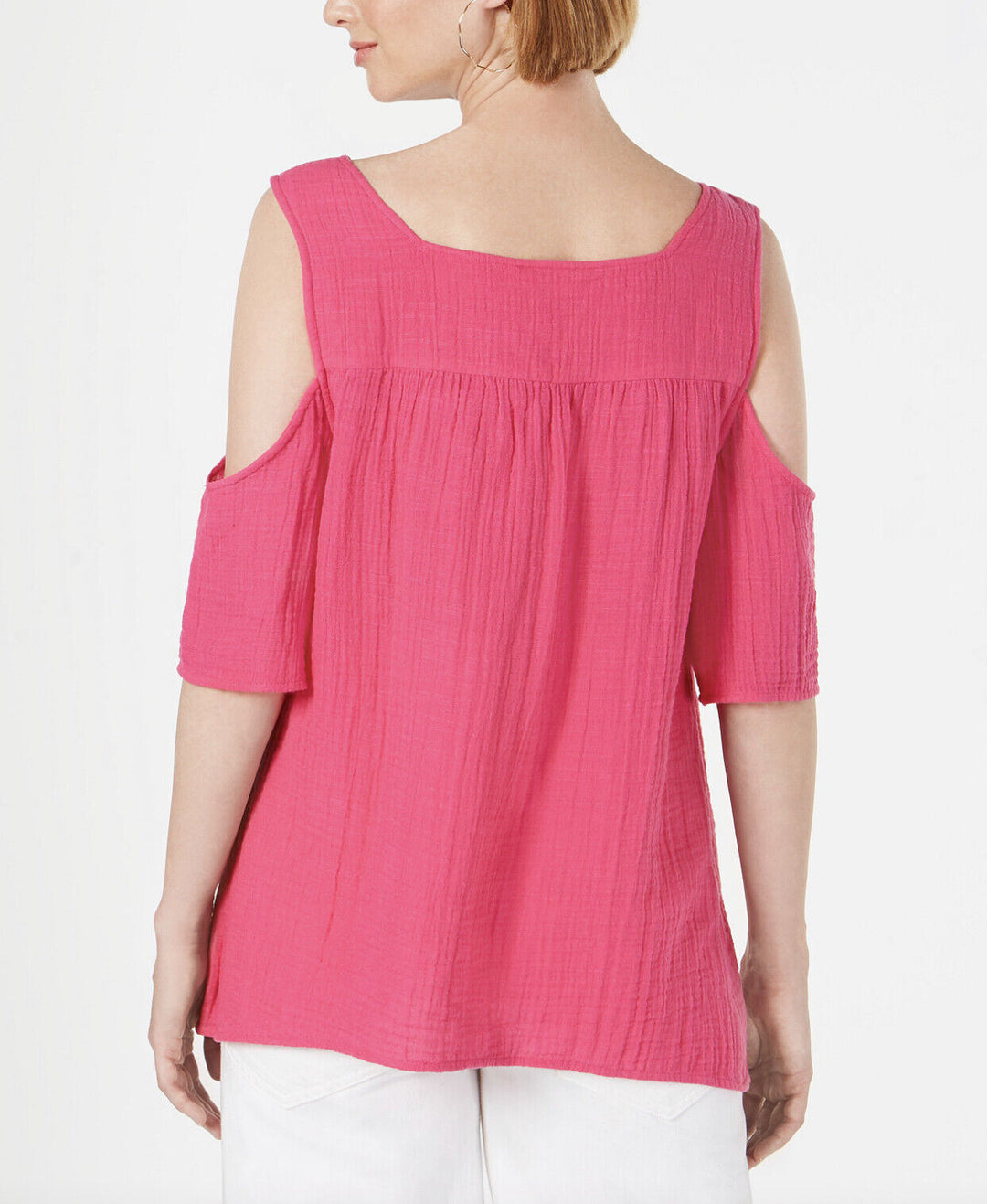 Women's Cotton Embroidered Cold-Shoulder Top