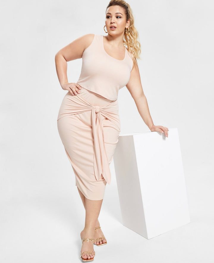 Nina Parker Women's Trendy Tie-Front Midi Skirt Cameo Rose Plus Size 2X