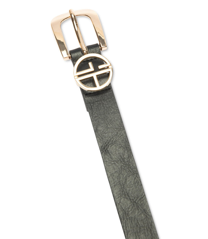 Giani Bernini Women's Single Prong Puckle Logo Keeper Belt Navy Black