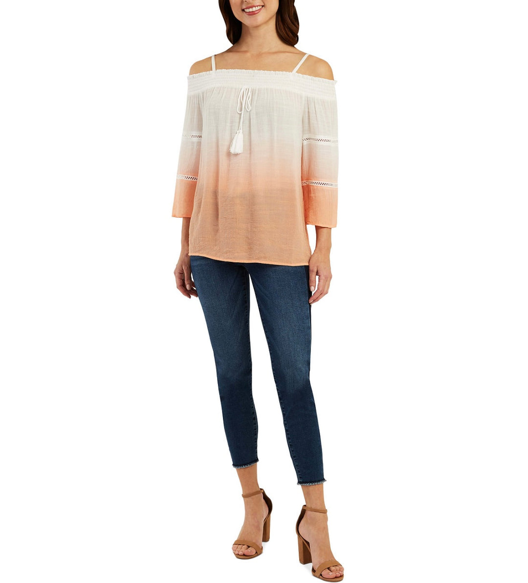 BCX Juniors' 3/4 Sleeve Ombré Off-The-Shoulder Top Orange Size XL
