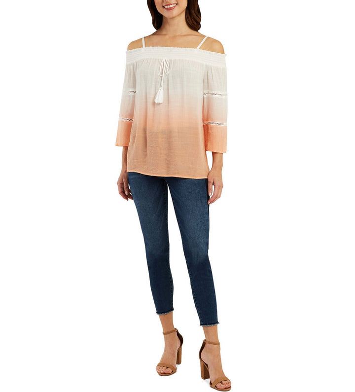BCX Juniors' 3/4 Sleeve Ombré Off-The-Shoulder Top Orange Size XL