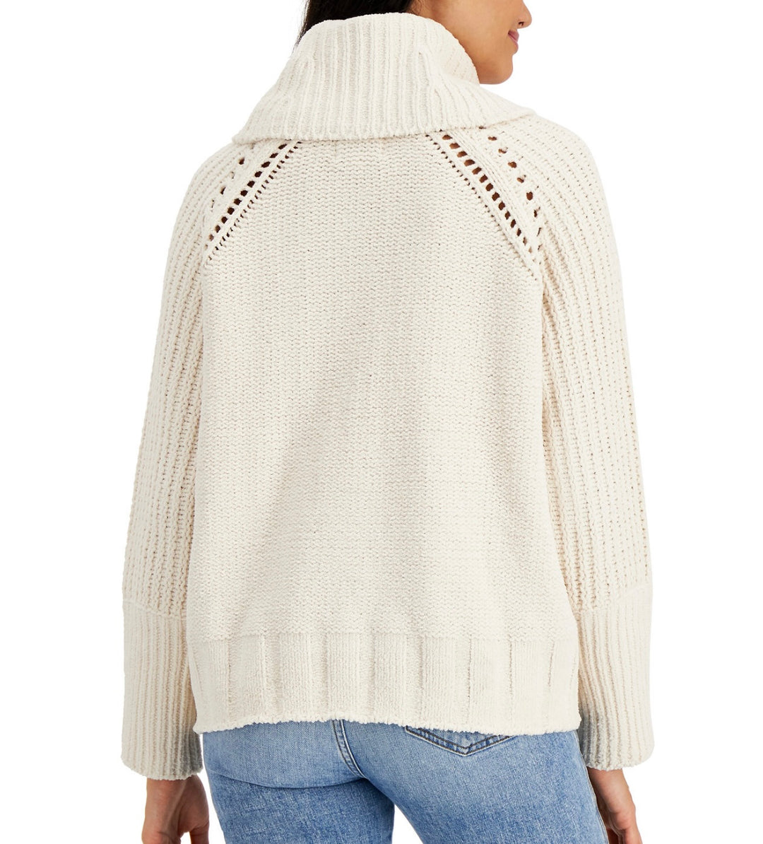 Pink Rose Juniors' Oversized Cable-Knit Sweater Winter White Size M