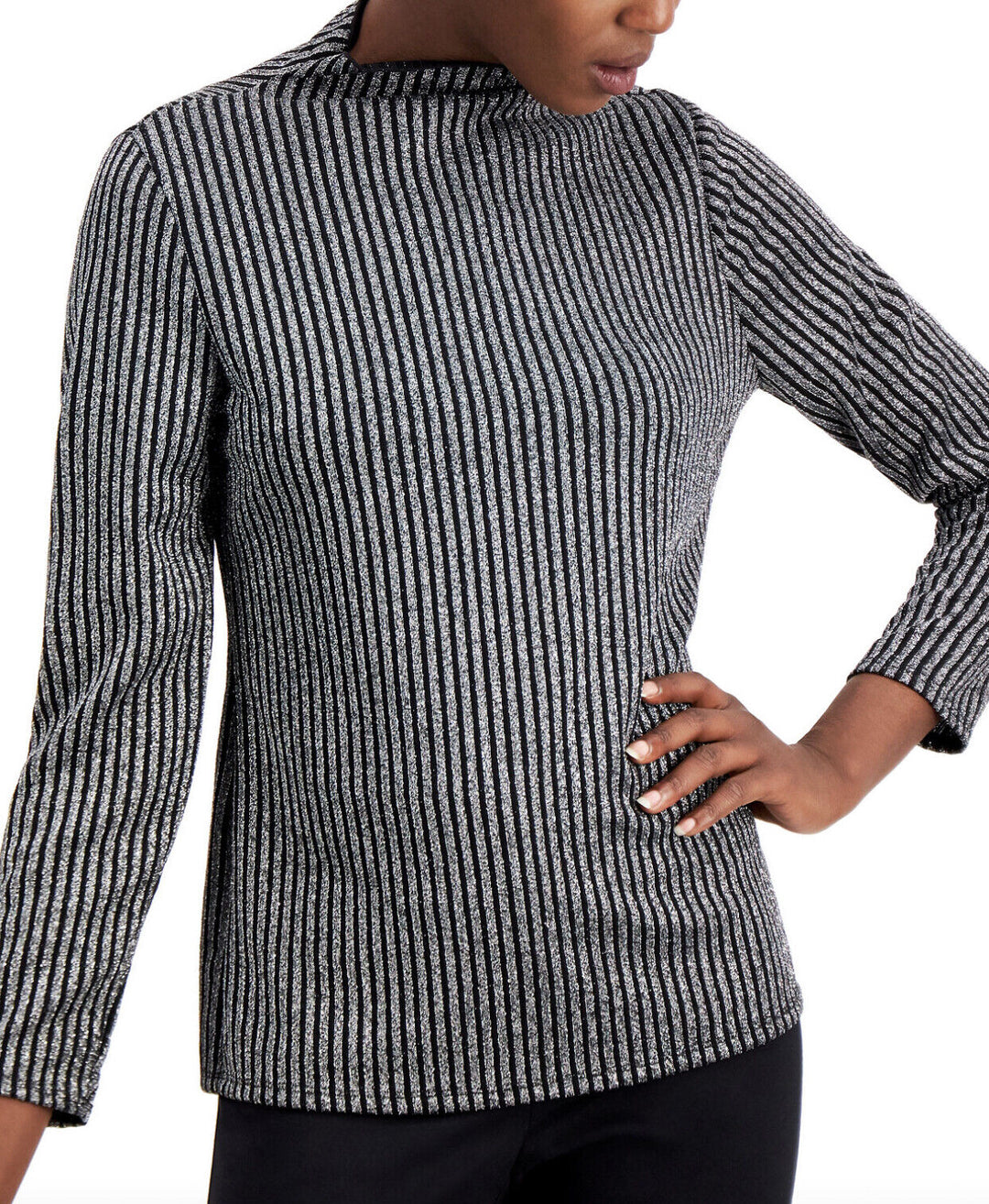 Women's Metallic Striped Turtleneck Top