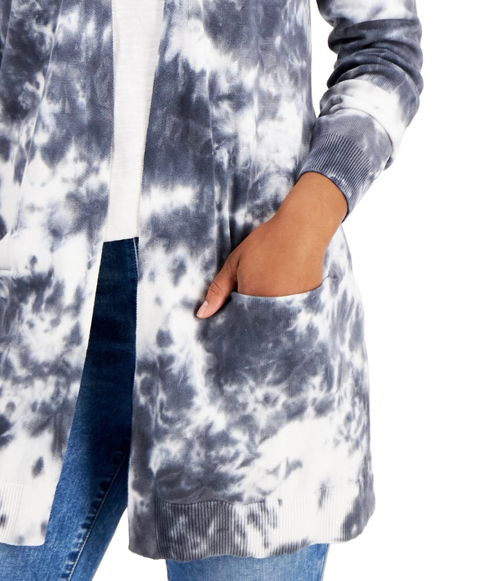 Style & Co. Women's Tie-Dye Open Cardigan Crush Dye Grey Size S