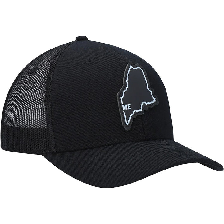 Local Crowns Maine Leather State Patch Trucker Snapback Hat - Black