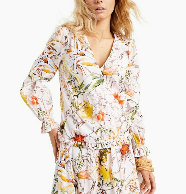 INC International Concepts Women's Plus Size Puff-Sleeve Surplice Blouse