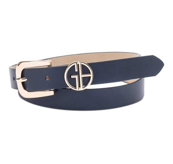 Giani Bernini Women's Single Prong Puckle Logo Keeper Belt Navy Black