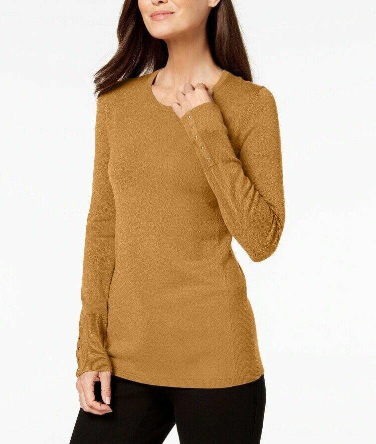 JM Collection Women's Studded Cuff Pullover Sweater Top Golden Spruce Size XL