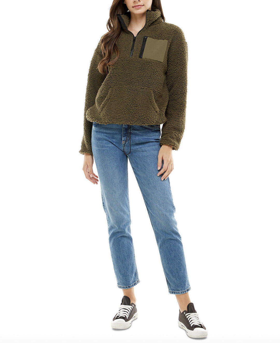 Planet Gold Juniors' Fluffy Mock-Neck Sherpa Quarter-Zip Top