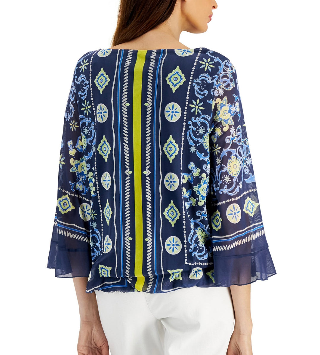 JM Collection Women's Printed Top Intrepid Blue Size S