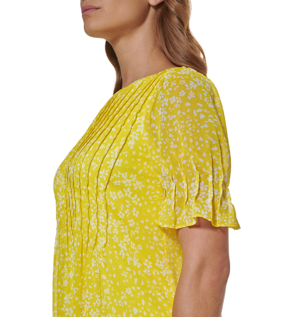 DKNY Women's Short Sleeve Crewneck Pleated Shift Dress