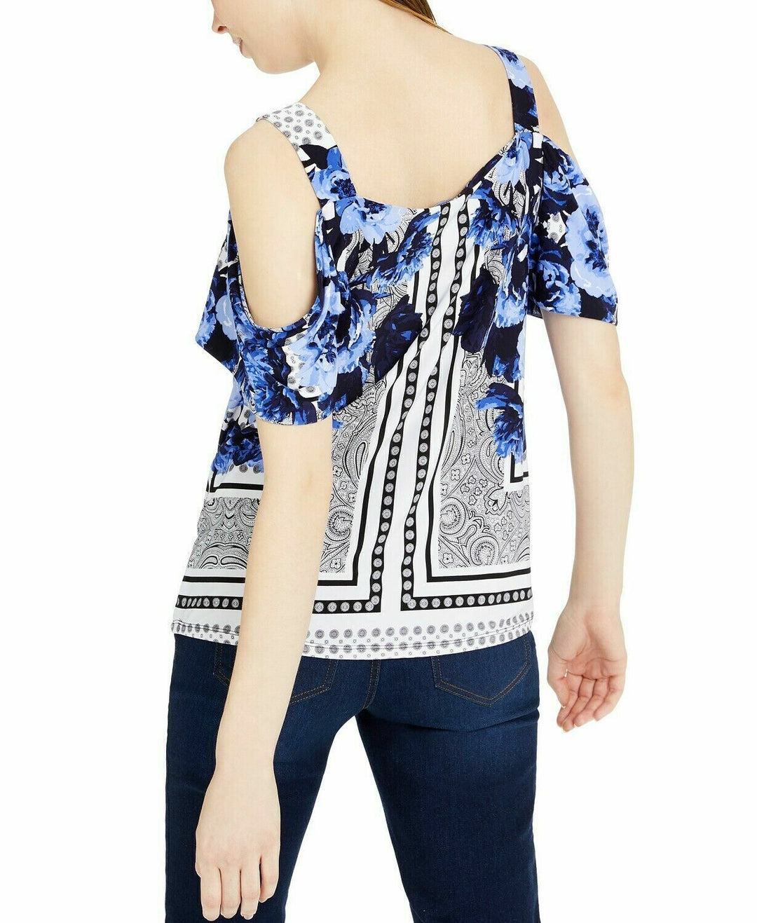 Women's Petite Printed Cold-Shoulder Top