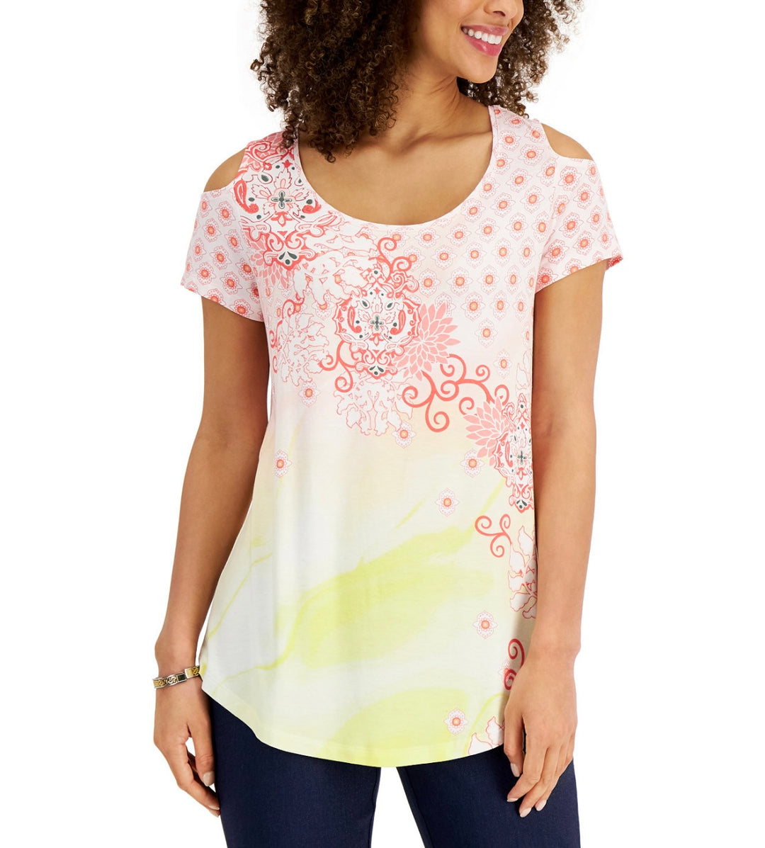 JM Collection Women's Printed Cold-Shoulder Top Starfish Combo Size XL