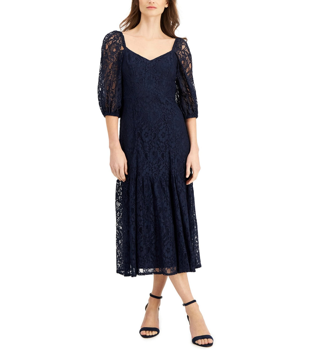Taylor Women's 3/4 Sleeve V-Neck Lace A-Line Dress