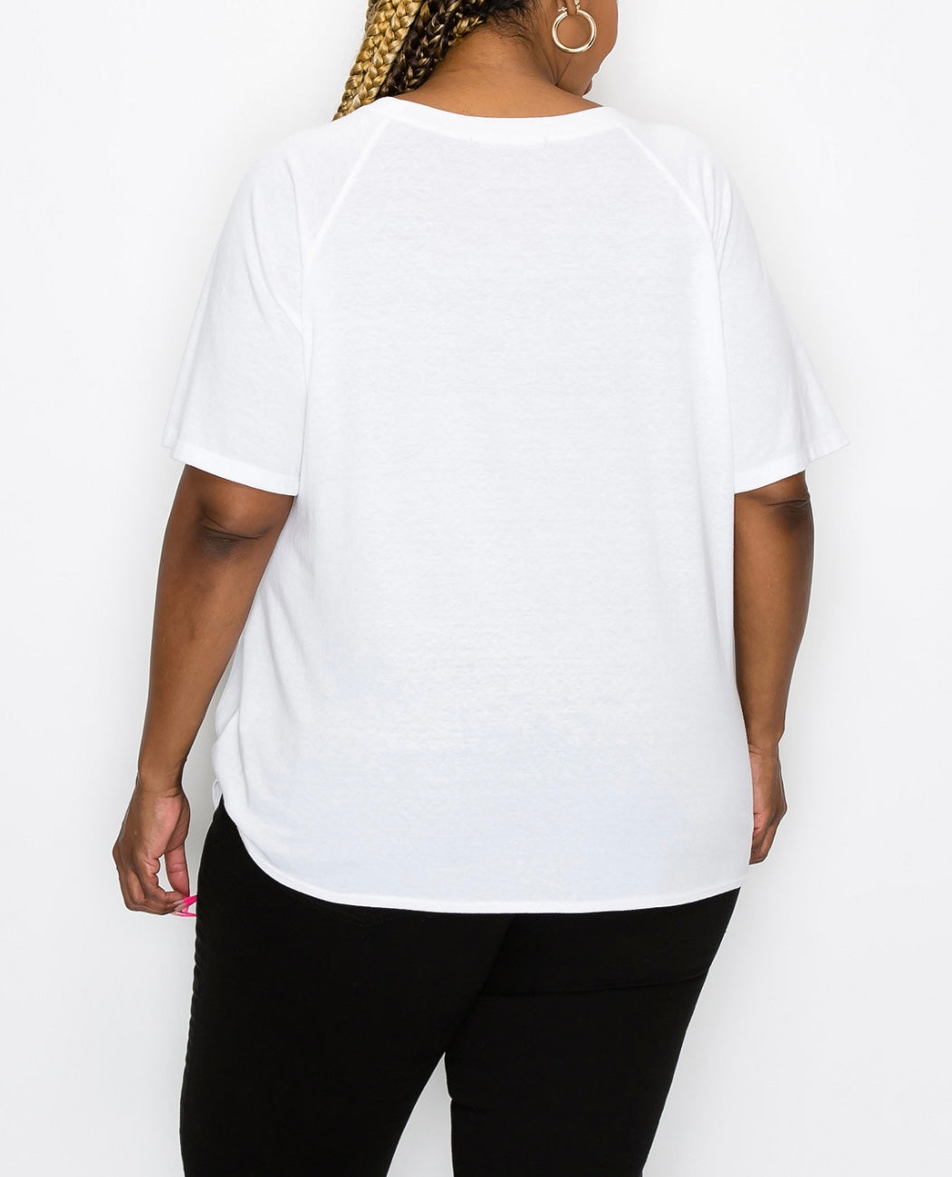 COIN 1804 Women's Short Sleeve Crewneck Side Tie Tee White Plus Size 1X