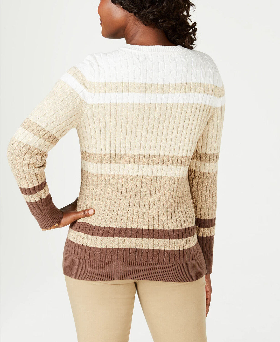 Karen Scott Women's Striped Cotton Crew Neckline Sweater