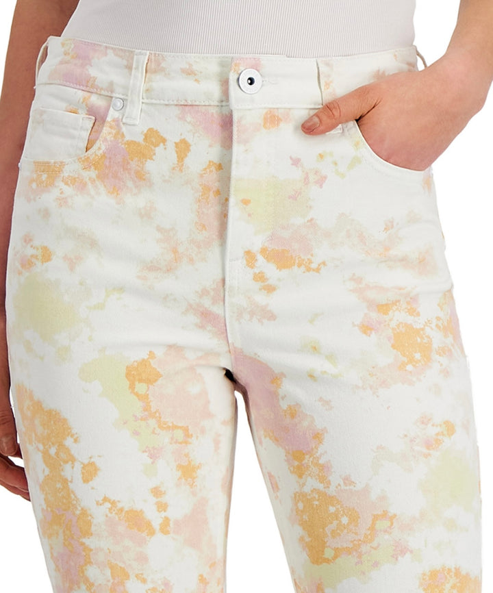 Style & Co. Women's Petite Printed High-Rise Curvy Skinny Ankle Jeans Pink Dye
